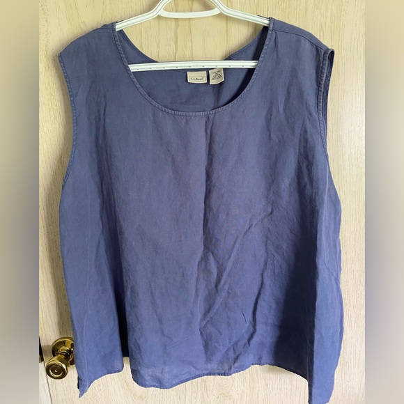L.L. Bean 100% Linen Blue Tank Plus 3X - Picture 1 of 5